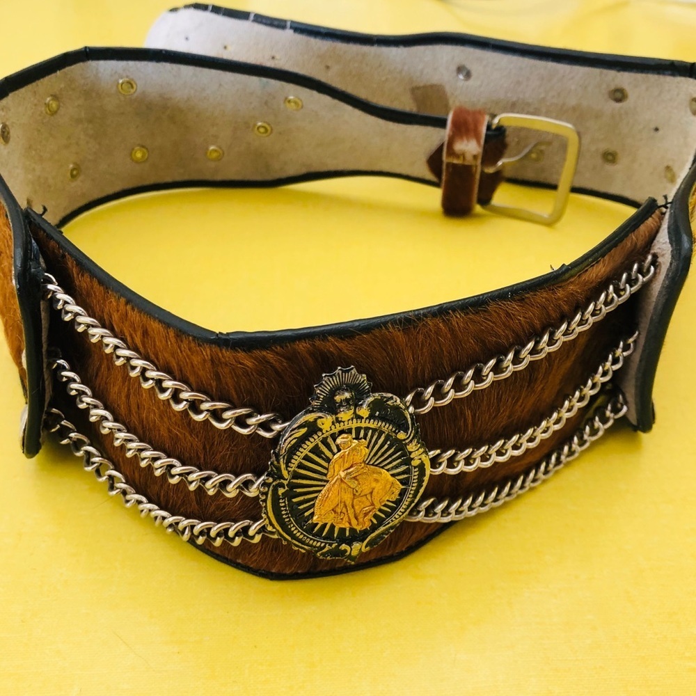 Vintage cow hide coin belt Vaqueros Cowboy